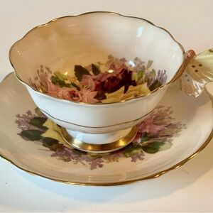 VTG Rare Paragon Floral Teacup and Saucer Set Butterfly Handle Elegant